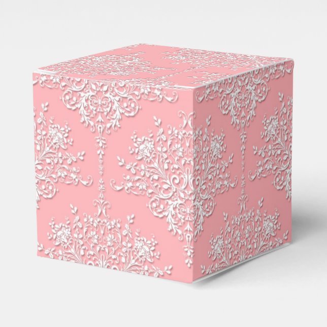 Pink and White Fancy Floral Damask Pattern Favor Box (Front Side)