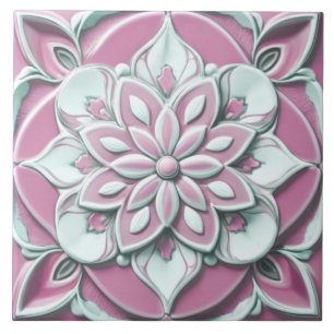 Pink and White Faux Relief Floral Flower Tile