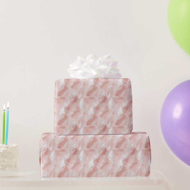 Pink and White Feather Pattern Bridal  Wrapping Paper (Party Gifts)