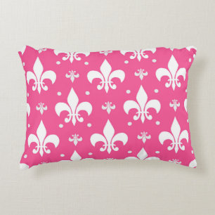 Pink and White Fleur-de-lis Design Accent Pillow