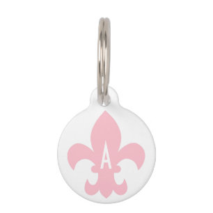 Pink and White Fleur de Lis Monogram Pet Tag