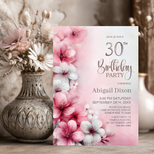 Pink and White Floral 30th Birthday Party Invitation