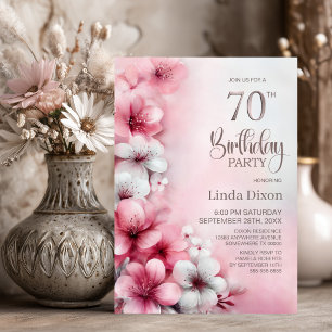 Pink and White Floral 70th Birthday Party Invitation
