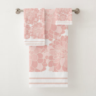 Pink and White Floral Bath Towel Set