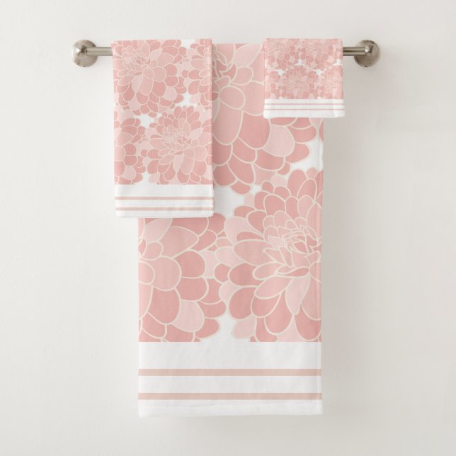 Pink and White Floral Bath Towel Set (Insitu)