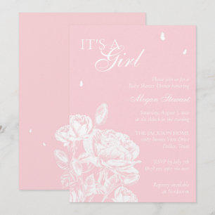 Pink and White Floral Butterfly Baby Shower Invitation