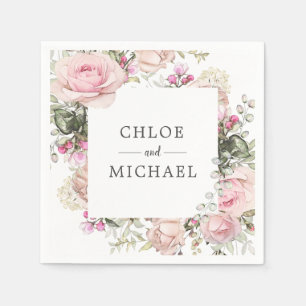 Pink and White Floral Custom Wedding Napkin