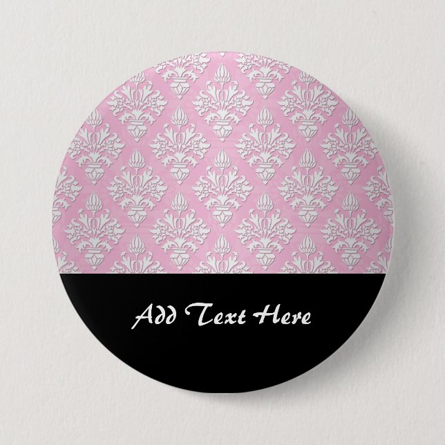 Pink and White Floral Damask Pattern 3 Inch Round Button (Front)