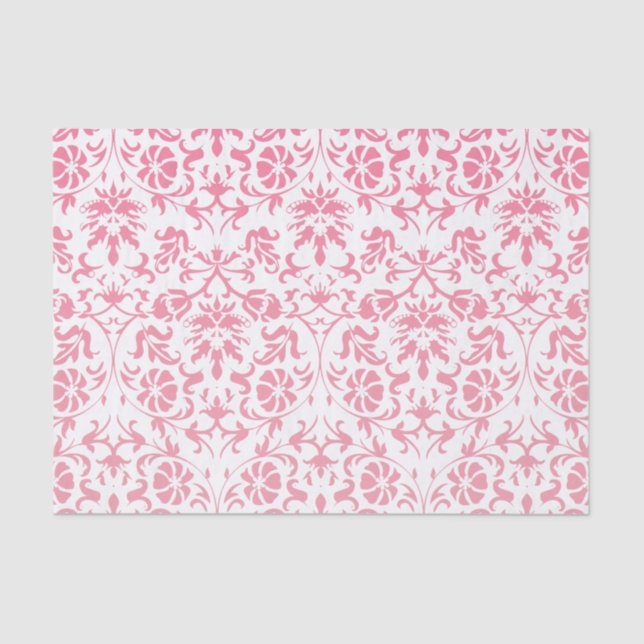 Pink and White Floral Damask Tissue Paper (Front)