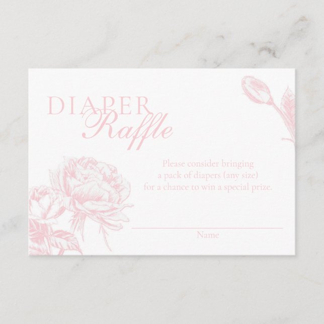 Pink and White Floral Diaper Raffle Enclosure Card (Front)