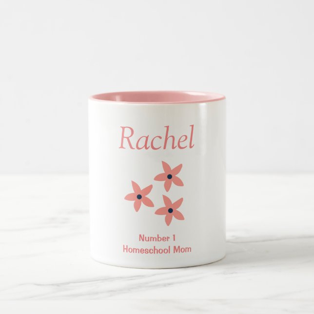 Pink and White Floral Homeschool Mom Two-Tone Coffee Mug (Center)