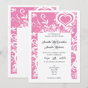 Pink and white floral paper cut wedding invitation