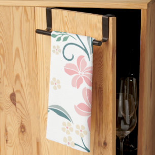 Pink and White Floral Pattern Tea Towel