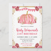Pink and White Floral Pumpkin Fall 21st Birthday