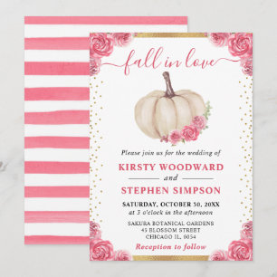 Pink and White Floral Pumpkin Fall Wedding Invitation