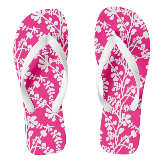 Pink And White Floral Repeating Pattern Flip Flops (Footbed)
