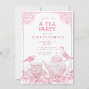Pink and White Floral Tea Party Invitation