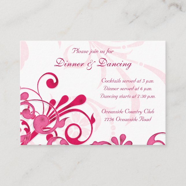 Pink and White Floral Wedding Reception Card (Front)