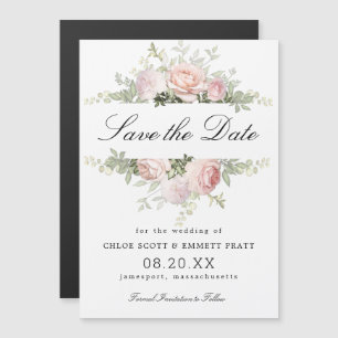 Pink and White Floral Wedding Save the Date Magnetic Invitation