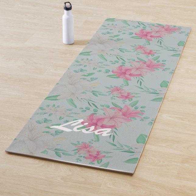 Pink And  White Floral  Yoga Mat (In Situ)
