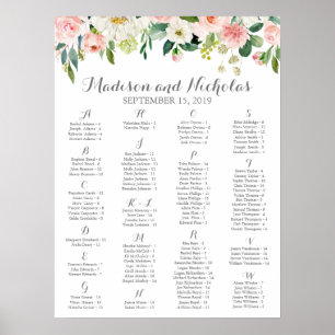 Pink and White Flower Alphabetical Seating Chart