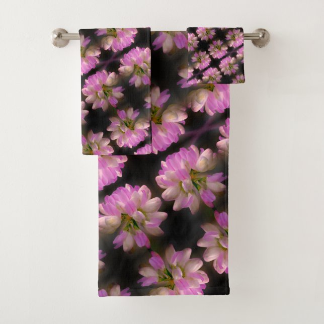 Pink And White Flower Close Up Pattern   Bath Towel Set (Insitu)