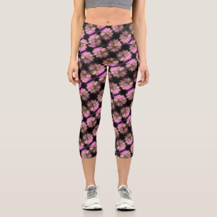 Pink And White Flower Close Up Pattern      Neck Capri Leggings