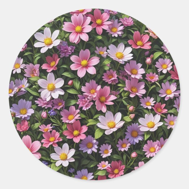 Pink and white flower garden classic round sticker (Front)