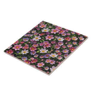 Pink and white flower garden tile