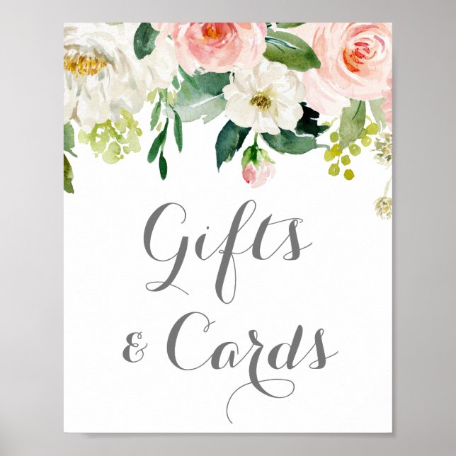 Pink and White Flower Gifts and Cards Table Sign (Front)