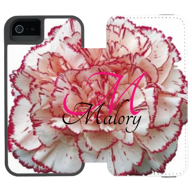 Pink and White Flower iPhone 6 Wallet Case w/Name Incipio iPhone Wallet Case (Folio Open)
