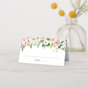 Pink and White Flower Wedding Folded Place Cards