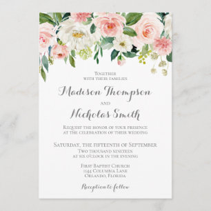 Pink and White Flower Wedding Invitation Card