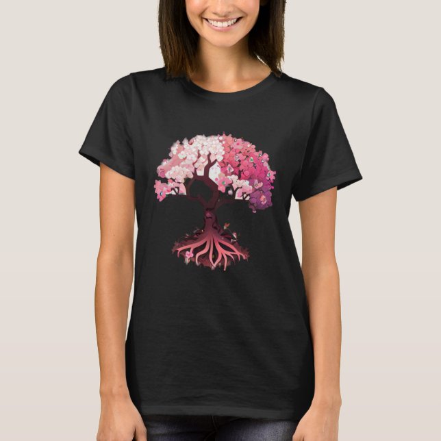 pink and white flowers cherry blossom tree of life T-Shirt (Front)