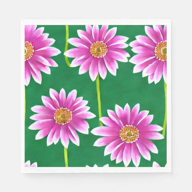 Pink and White Flowers on Green Background Napkin (Front)
