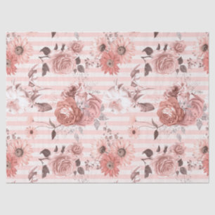 Pink and White Flowers on Striped Decoupage Tissue Paper