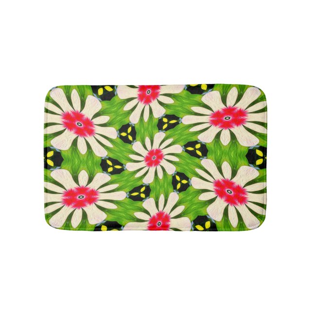 Pink and White Flowers Pattern Bath Mat (Front)