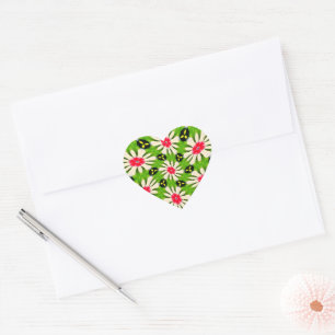 Pink and White Flowers Pattern Heart Sticker