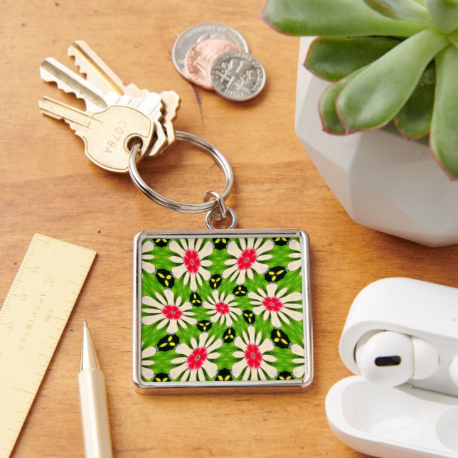 Pink and White Flowers Pattern Keychain (Desk)