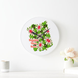 Pink and White Flowers Pattern Large Clock