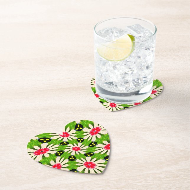 Pink and White Flowers Pattern Paper Coaster (Insitu)