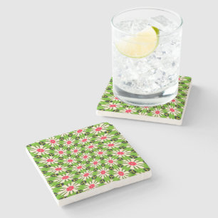 Pink and White Flowers Pattern Stone Coaster