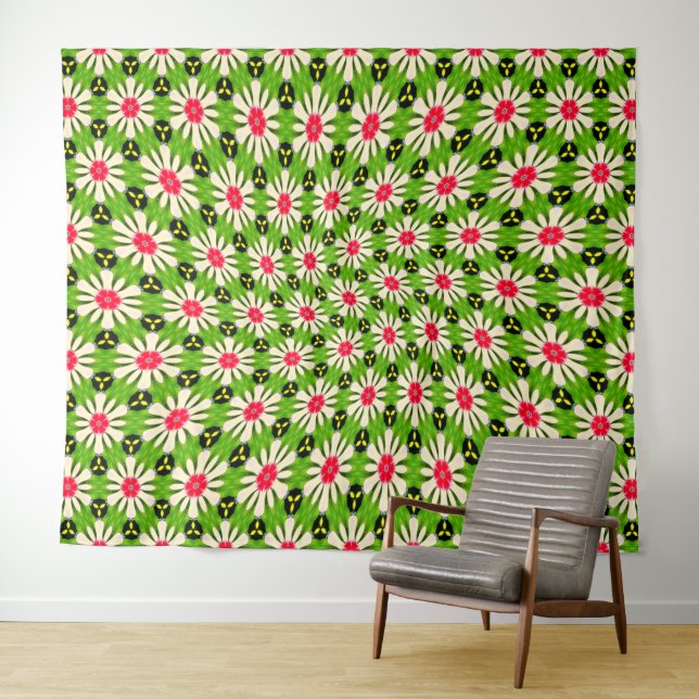Pink and White Flowers Pattern Tapestry (In Situ (Horizontal))
