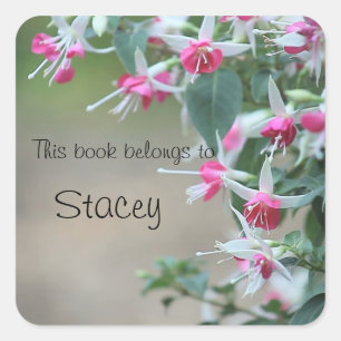 pink and white fuchsia flowers bookplate stickers