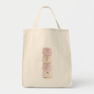 pink and white funny marshmallow characters bag