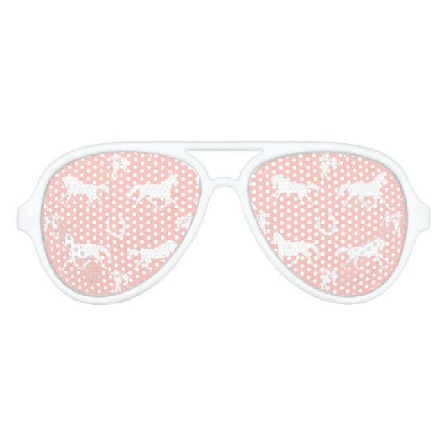 Pink and White Galloping Horses Pattern Aviator Sunglasses (Front)