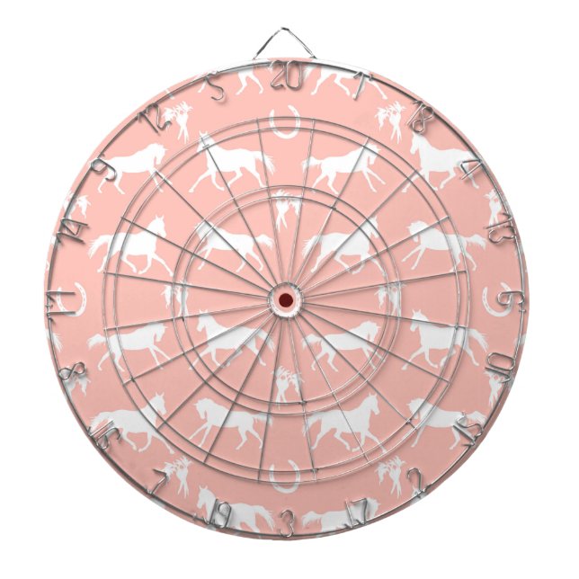 Pink and White Galloping Horses Pattern Dartboard (Front)