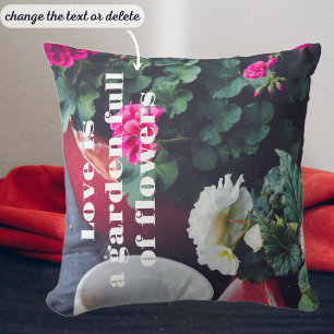 Pink and white garden geranium flowers throw pillow
