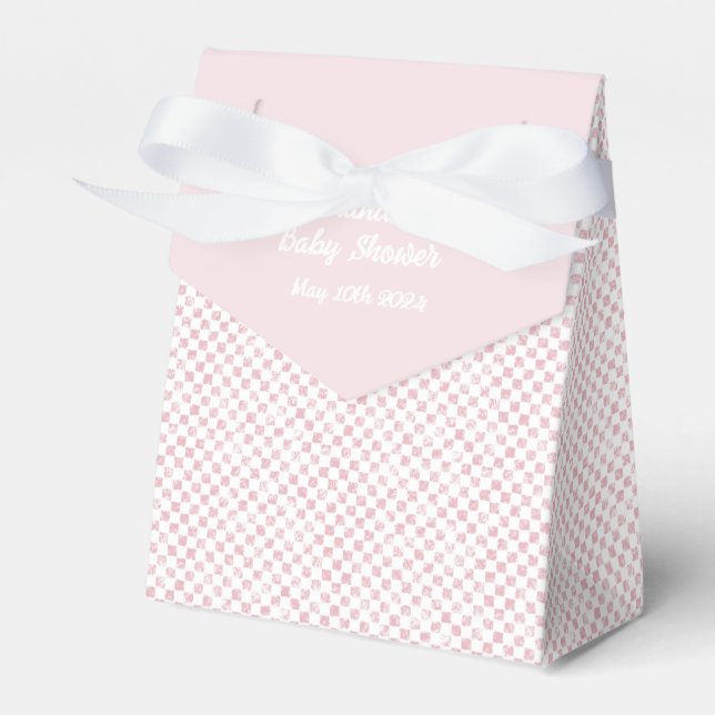 Pink and White Gingham Baby Shower  Favor Box (Front Side)