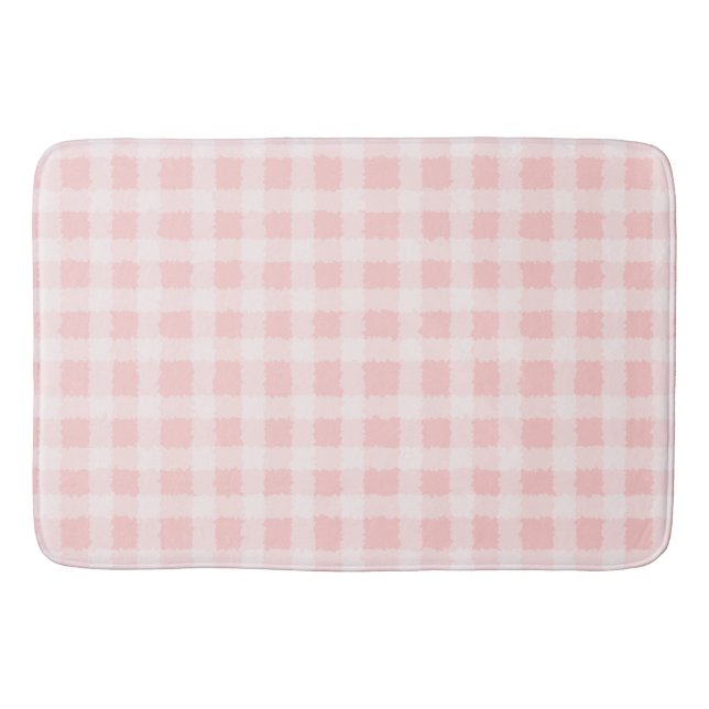 Pink and White Gingham Bath Mat (Front)